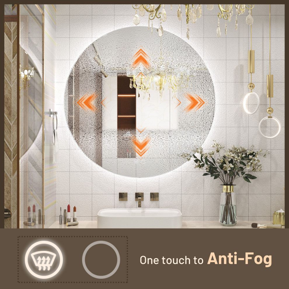 Round LED Vanity Mirror With Backlit, Anti-Fog & Dimmable LED, 36x36