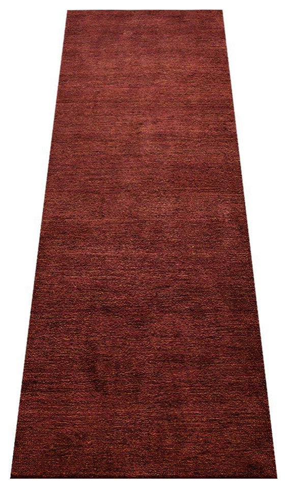 HAND KNOTTED LOOM SILK ECO-FRIENDLY AREA RUGS-Red Gold Color,Solid Design, [Runner] 2'8''x10'