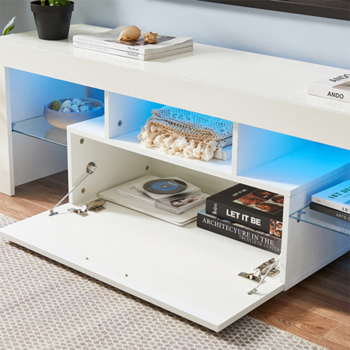 White morden tv stand with storage high glossy front media cabinet