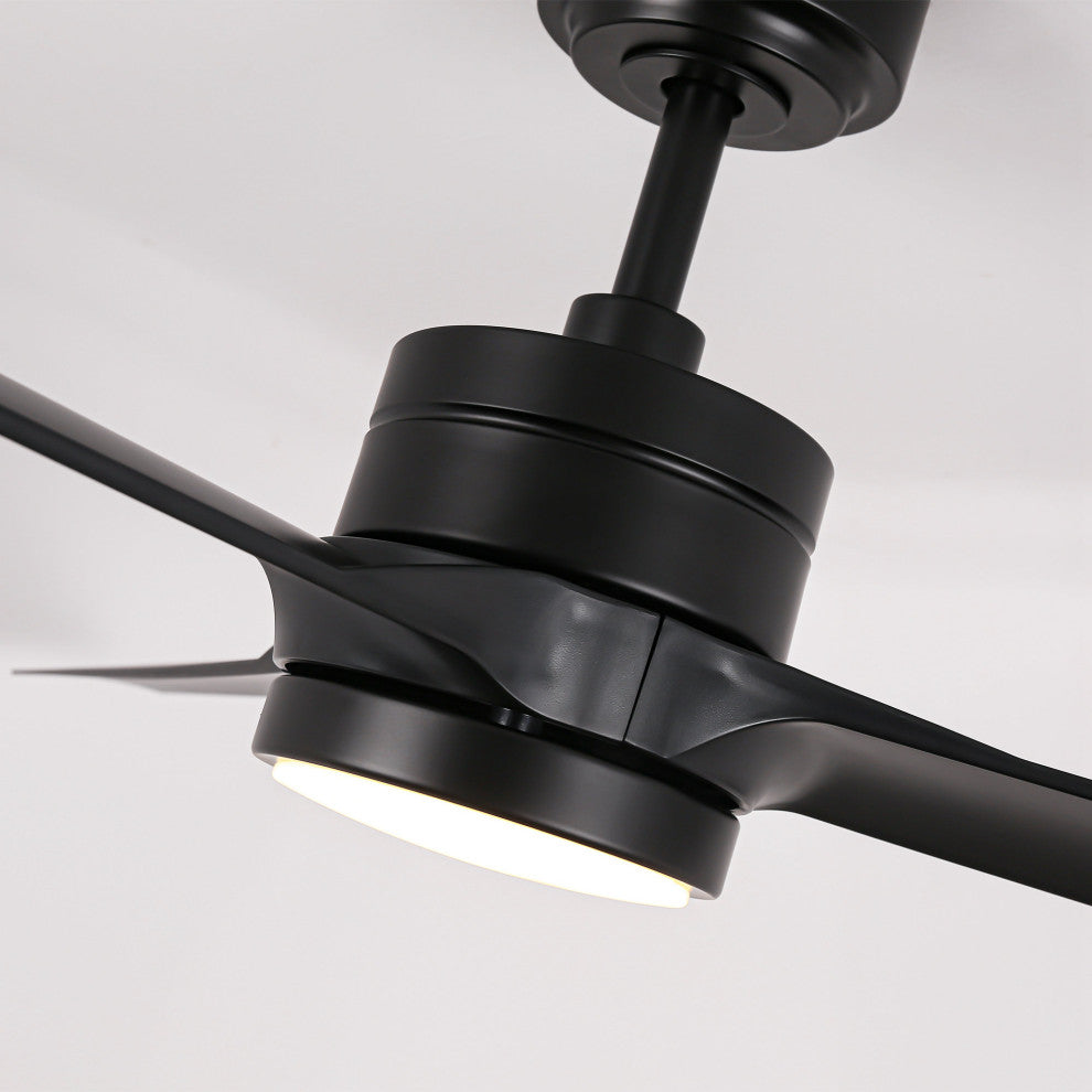 60-inch Modern ABS 3-Blade Black Ceiling Fan with Light