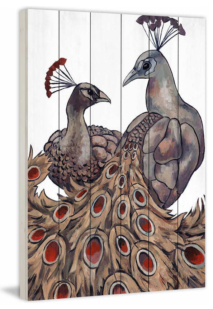 "Peacock Partner II" Painting Print on White Wood, 16"x24"