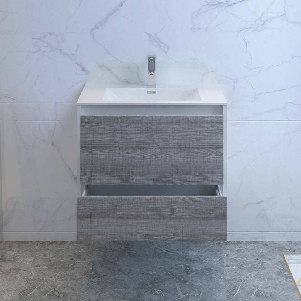 Fresca FCB9230HA-I Catania 30" Glossy Ash Gray Wall Hung Cabinet With Sink