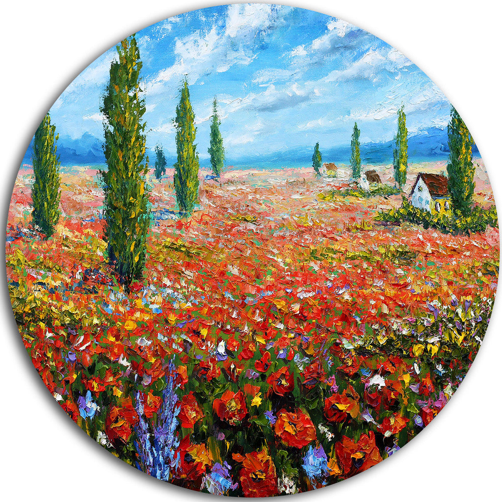 Red Poppies Field Watercolor, Flower Disc Metal Wall Art, 11"