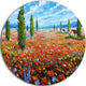 Red Poppies Field Watercolor, Flower Disc Metal Wall Art, 11"