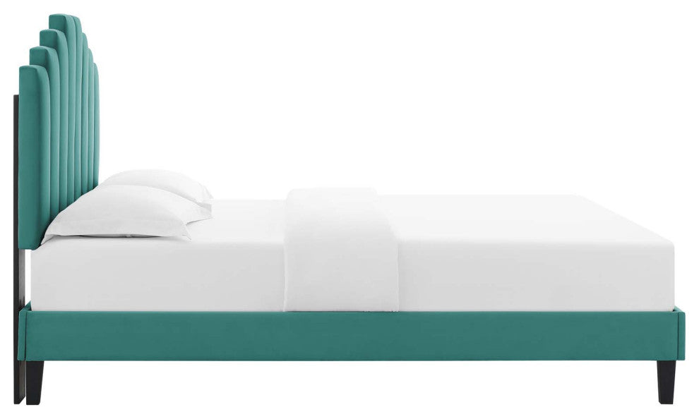 Elise Queen Performance Velvet Platform Bed MOD-6692-TEA