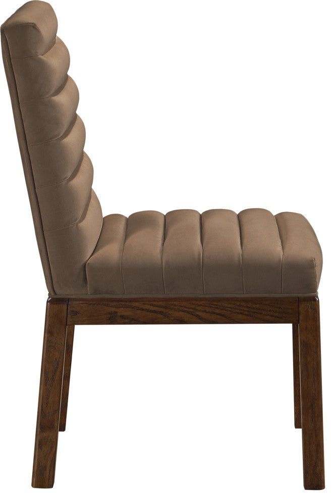 Evelyn Upholstered Dining Chair, Brown, Velvet, Walnut Finish