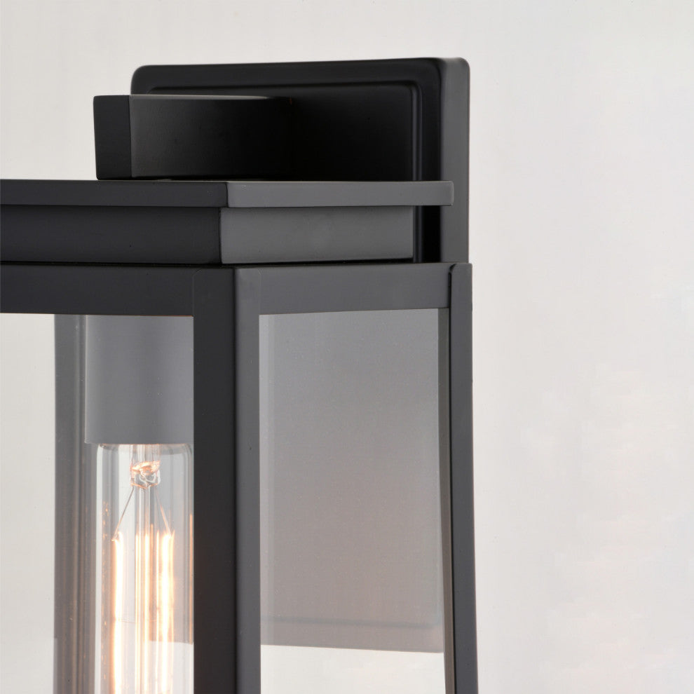 Uptown 1-Light Matte Black Transitional Outdoor Wall Lantern Clear Glass, 6"wx15.75"hx7"d