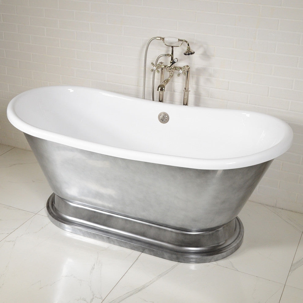 SanSiro CoreAcryl 73" French Bateau  Pedestal Tub Aged Chrome Finish