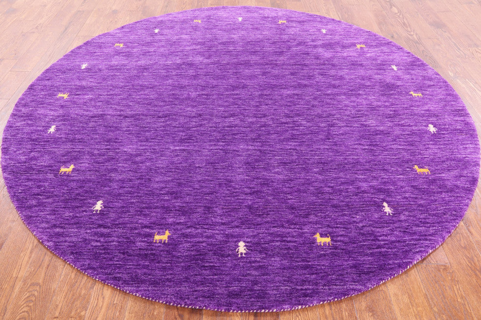 8' Round Persian Gabbeh Hand-Knotted Rug Q4332