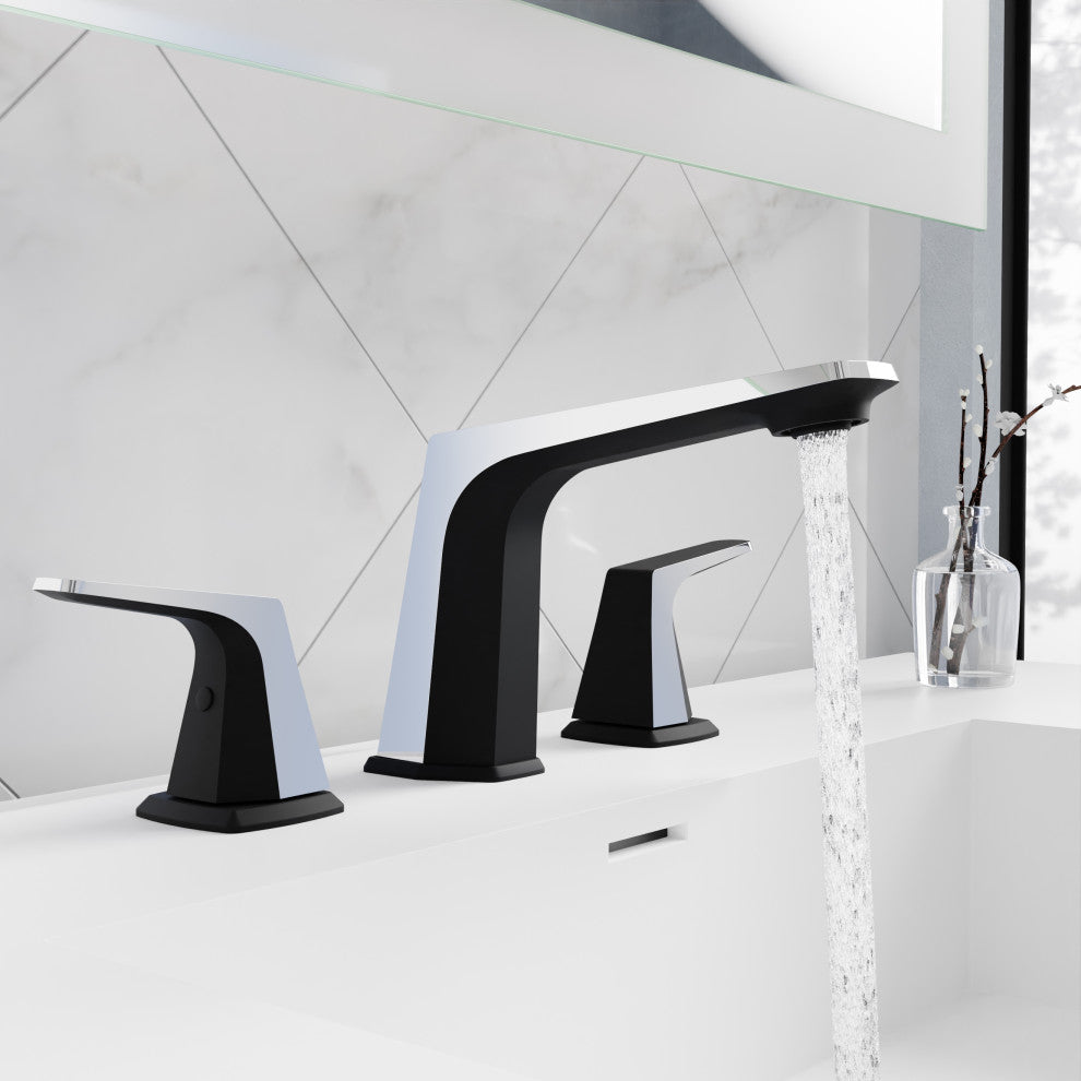 2-Handle 3-Hole Widespread Bathroom Faucet, Matte Black and Chrome