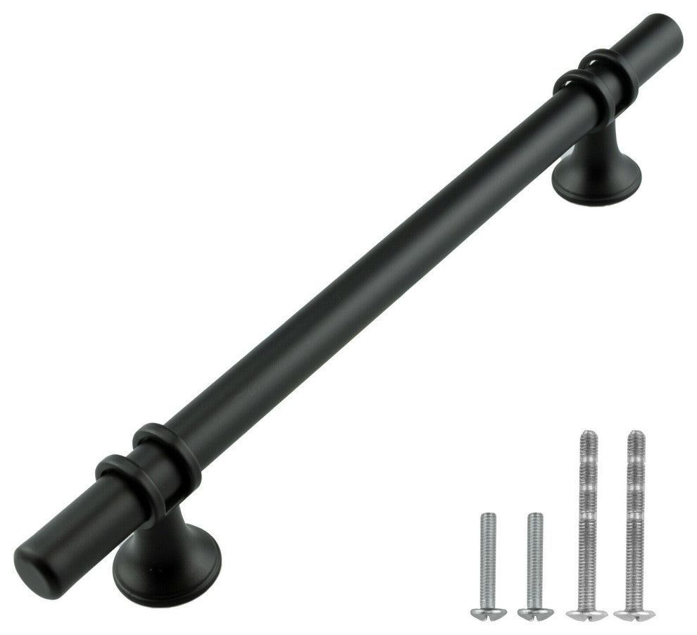 Matte Black Handle Pull 6-1/4" (160mm) Hole Centers, 8-3/4" Overall Length