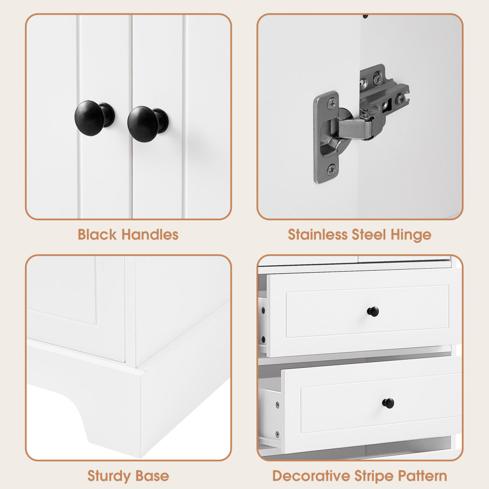 24 in. W x 68 in. H MDF Bathroom Storage Cabinet with Two Doors and Four Drawers, White