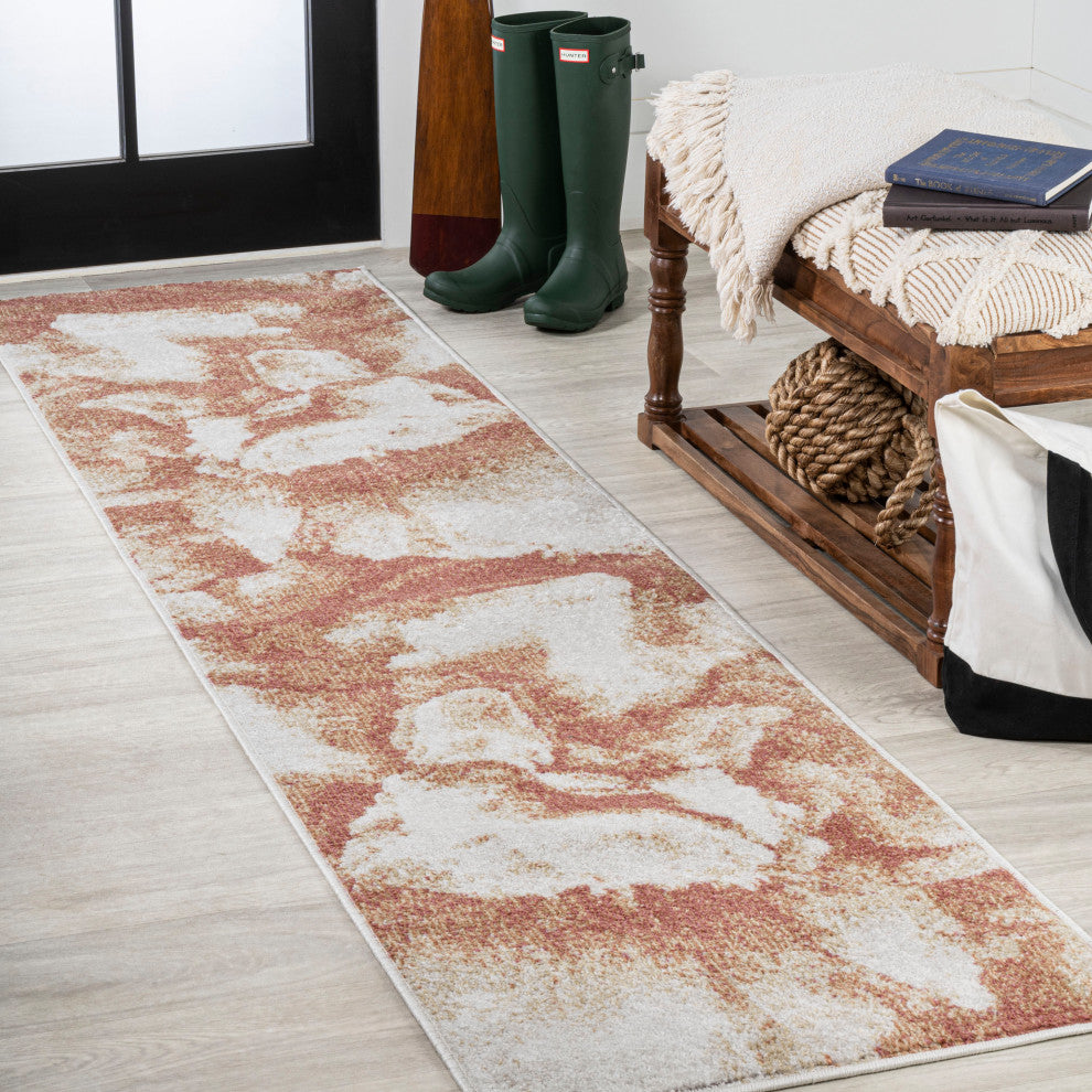 Petalo Abstract Two-Tone Modern Orange/Cream 2 ft. x 8 ft. Runner Rug