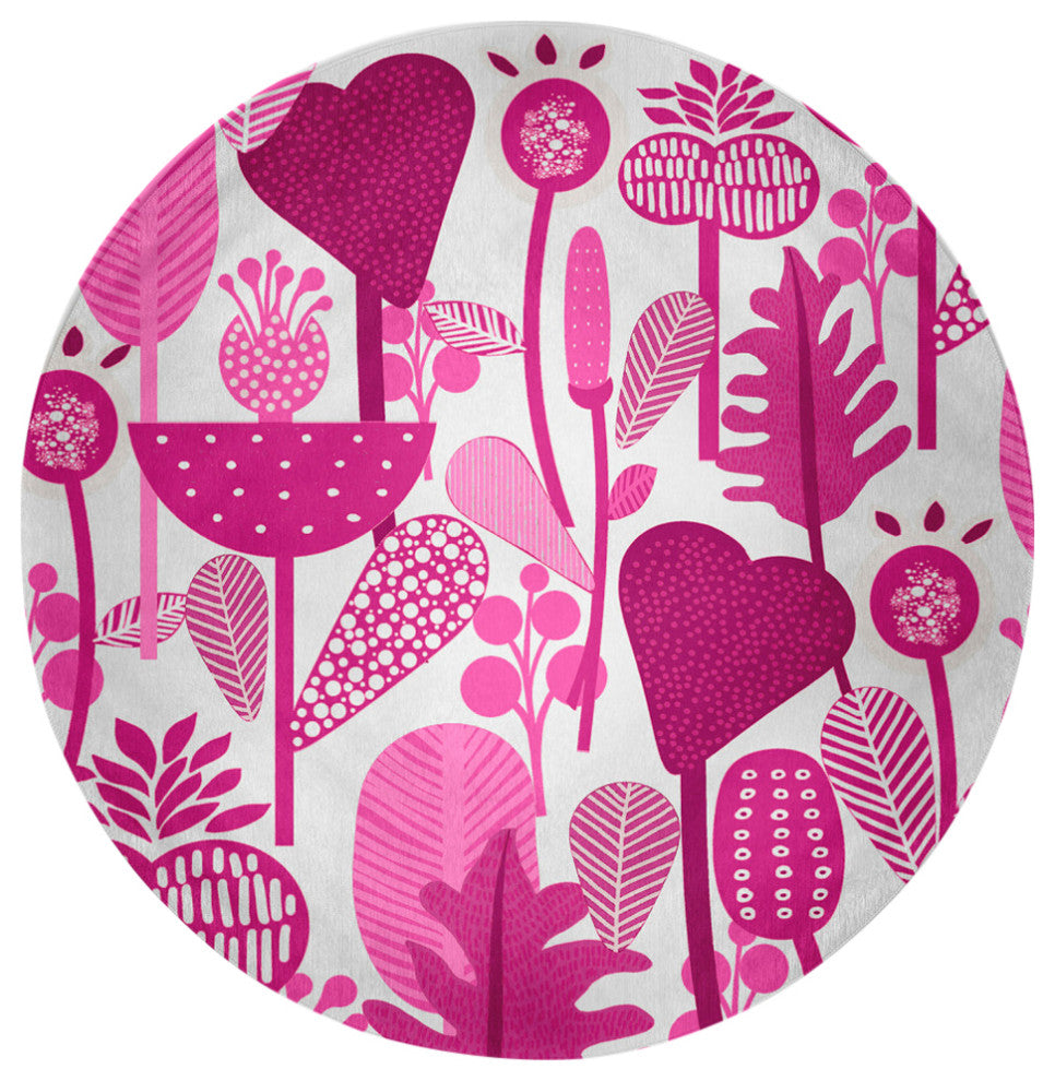 Flower Forest Spring Chenille Rug, Orchid, 5'' Round