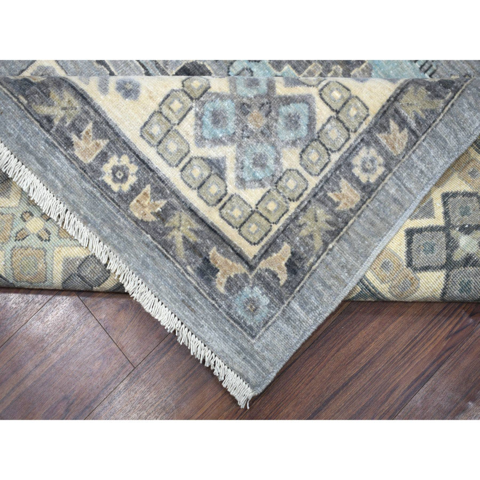Stone Gray Afghan Wool Hand Knotted Fine Peshawar Oriental Rug, 9'0"x12'0"