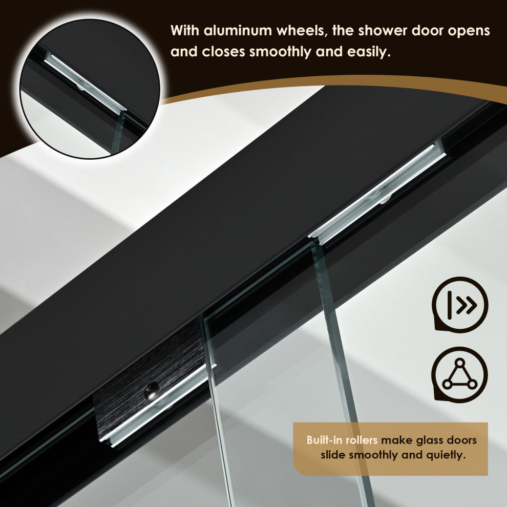 Ennis By Pass Framed Shower Door, Clear Glass, Matte Black, 60" W X 76" H