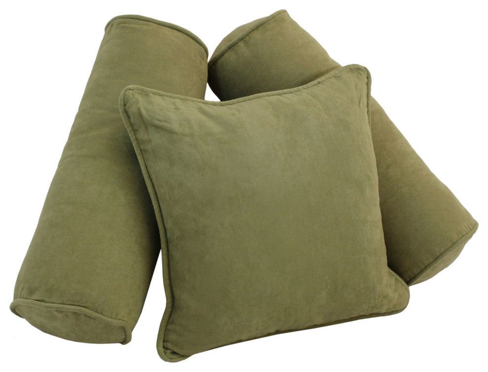 Double-Corded Solid Microsuede Throw Pillows With Inserts, Set of 3, Sage Green