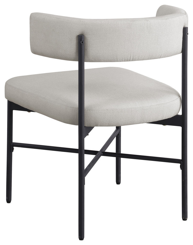 Rivage Durable Linen Textured Fabric Dining Chair, Set of 2, Beige, Matte Black Finish