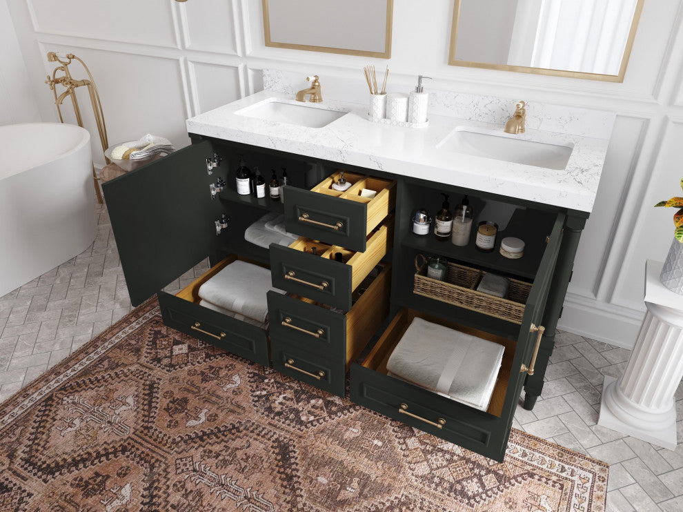 Aberdeen 60 Double Bathroom Vanity in Black Top 2" Pearl Gray