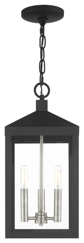 Livex Nyack 3 Light Black/Brushed Nickel Cluster Medium Outdoor Pendant Lantern
