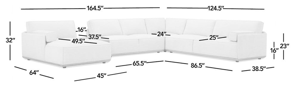 Destin 164" Modular Deep Seat Sectional Sofa, Lunar Gray-White Chenille, Left-Arm Facing