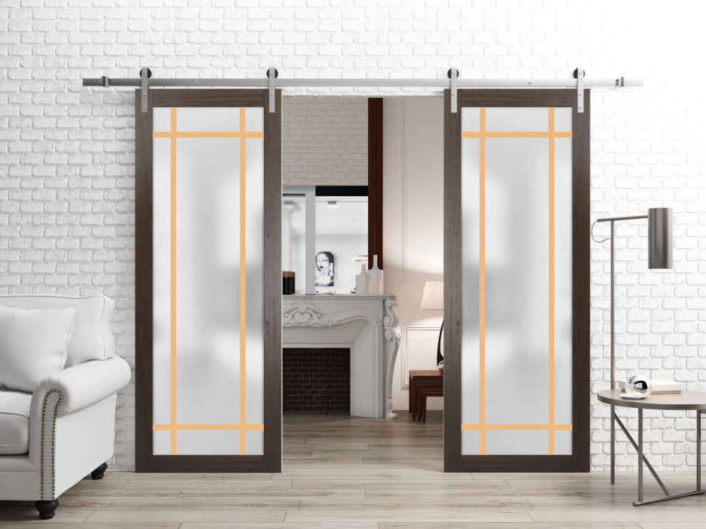 Sturdy Double Barn Door 72 x 96 | Planum 2113 Chocolate Ash  | 13FT
