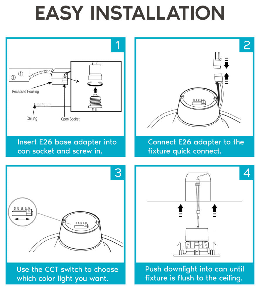 4" Square Recessed LED Lights 5 CCT Dimmable 750lm 6-Pack
