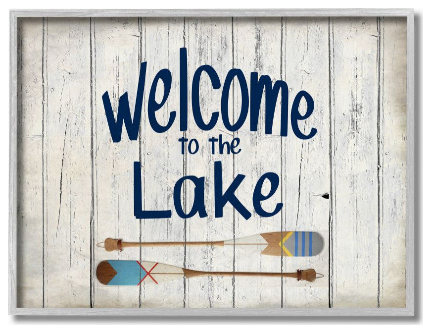 Welcome to Lake Greeting Boat Oars Lakehouse Blue Greeting,1pc, each 11 x 14