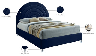 Rainbow Velvet Upholstered Bed, Navy, Full
