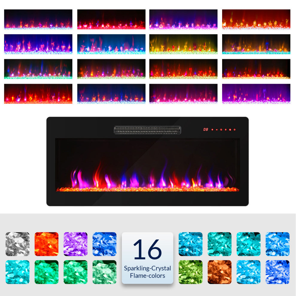 36" Electric Fireplace Heater, 1400 W Recessed & Wall Mounted/ Freestanding