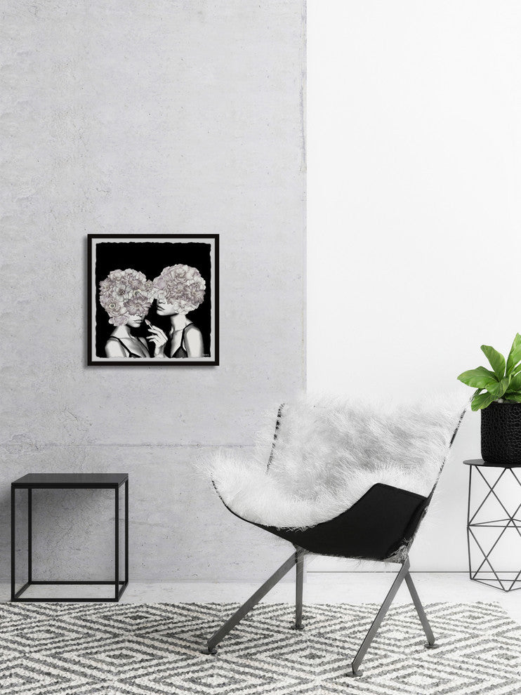 "Flower Head Twins" Framed Painting Print, 12"x12"