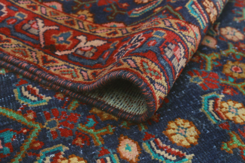 Fine Vintage Distressed Athelsta Blue/Red Runner, 3'7x10'6