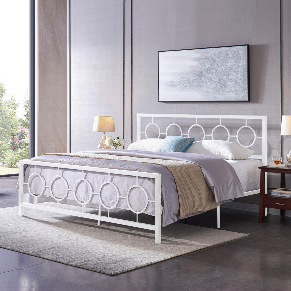 Aldrin Modern Iron Bed Frame, White