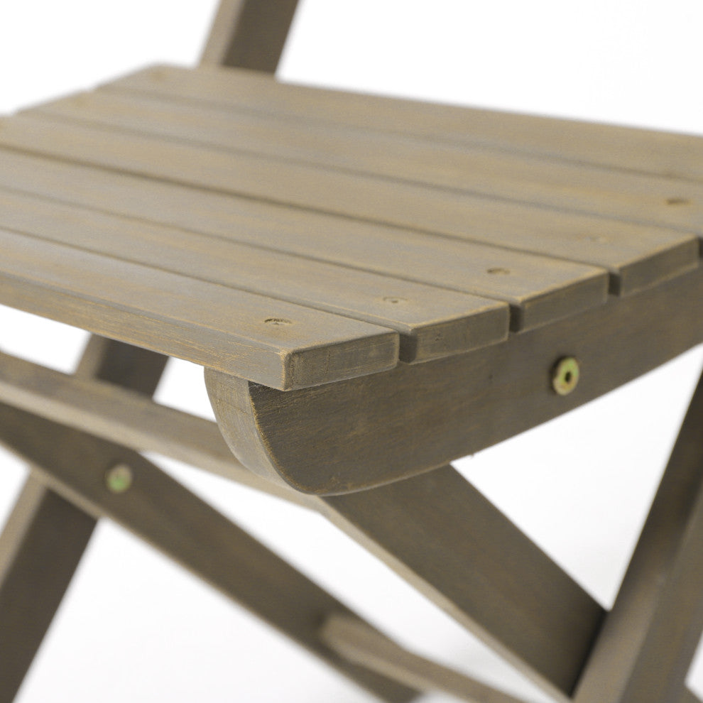 GDF Studio Vicaro Outdoor Gray Acacia Wood Foldable Dining Chairs, Set of 2