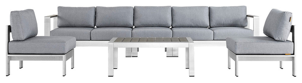 Silver Gray Shore 6-Piece Outdoor Patio Aluminum Sectional Sofa Set