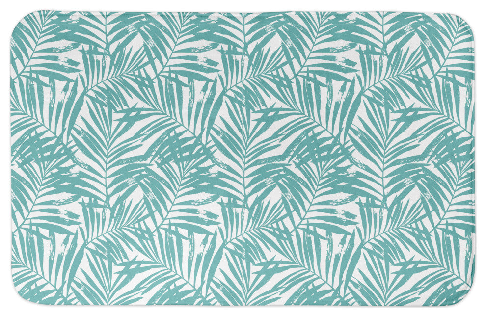 Tropical Leaves Teal 21x34 Bath Mat
