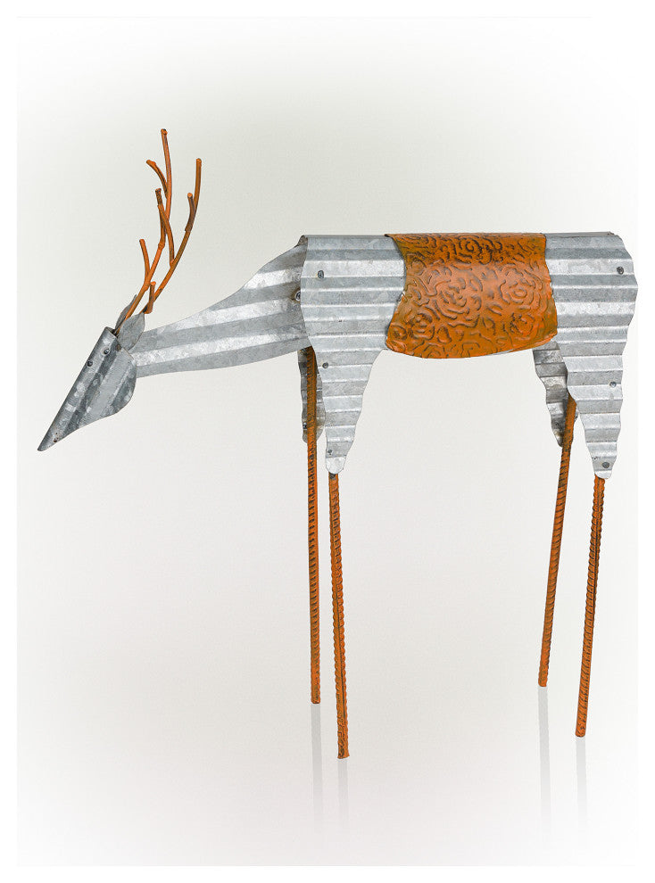 20"H Outdoor Metal Rustic Grazing Reindeer Lawn Christmas Holiday Decoration