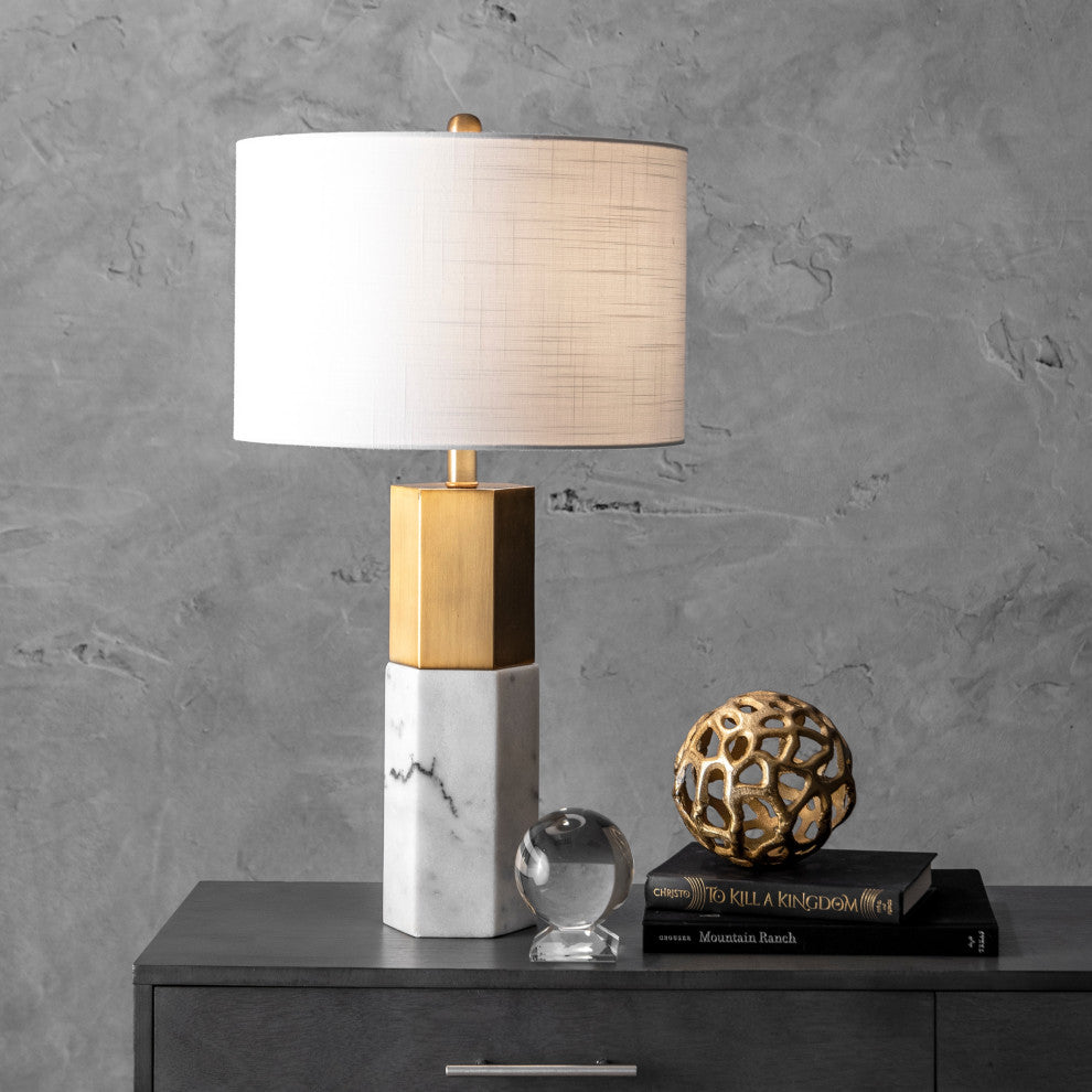 Nuloom 27" Dawn Marble Monolith Linen Shade Marble, 3-Way Switch Table Lamp