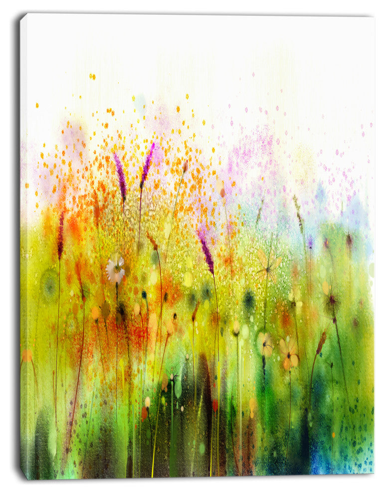 Cosmos Flowers and White Wildflowers, Large Floral Canvas Art Print, 12"x20"
