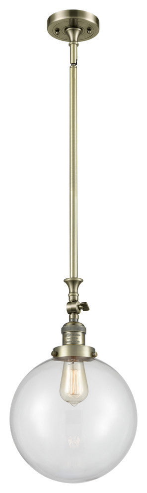 X-Large Beacon 1-Light Mini Pendant, Antique Brass, Clear