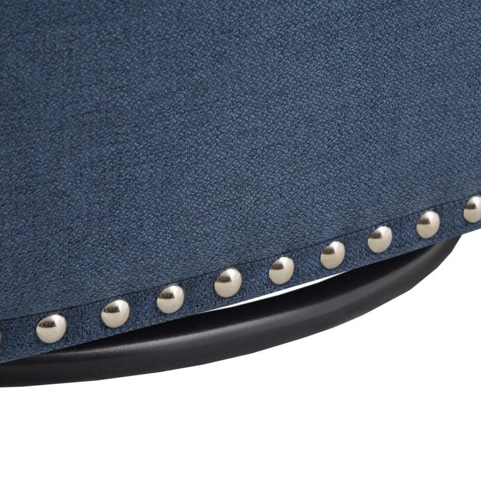 Madison Park Tyler Upholstered Swivel Barrel Chair with Nailheads, Blue