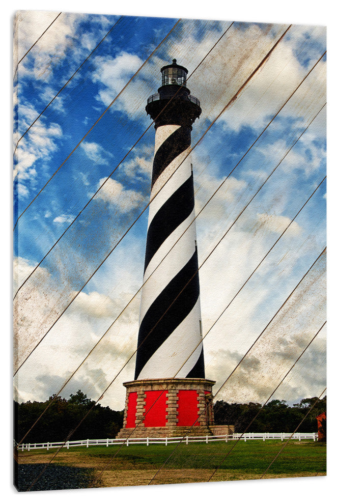 Cape Hatteras Lighthouse Landscape Photo Faux Wood Panels Canvas Prints, 18" X 24"