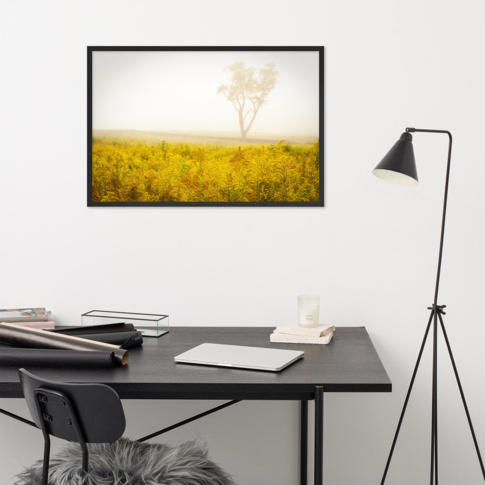 Dreams of Goldenrod and Fog Landscape Framed Photo Paper Wall Art Prints, Black, 24" X 36"