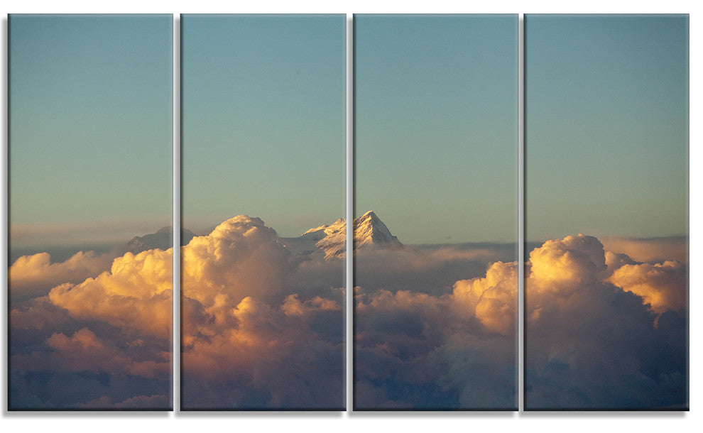 "Orange Clouds Colorful Sunset in Sky" Wall Art Landscape, 4 Panels, 48"x28"