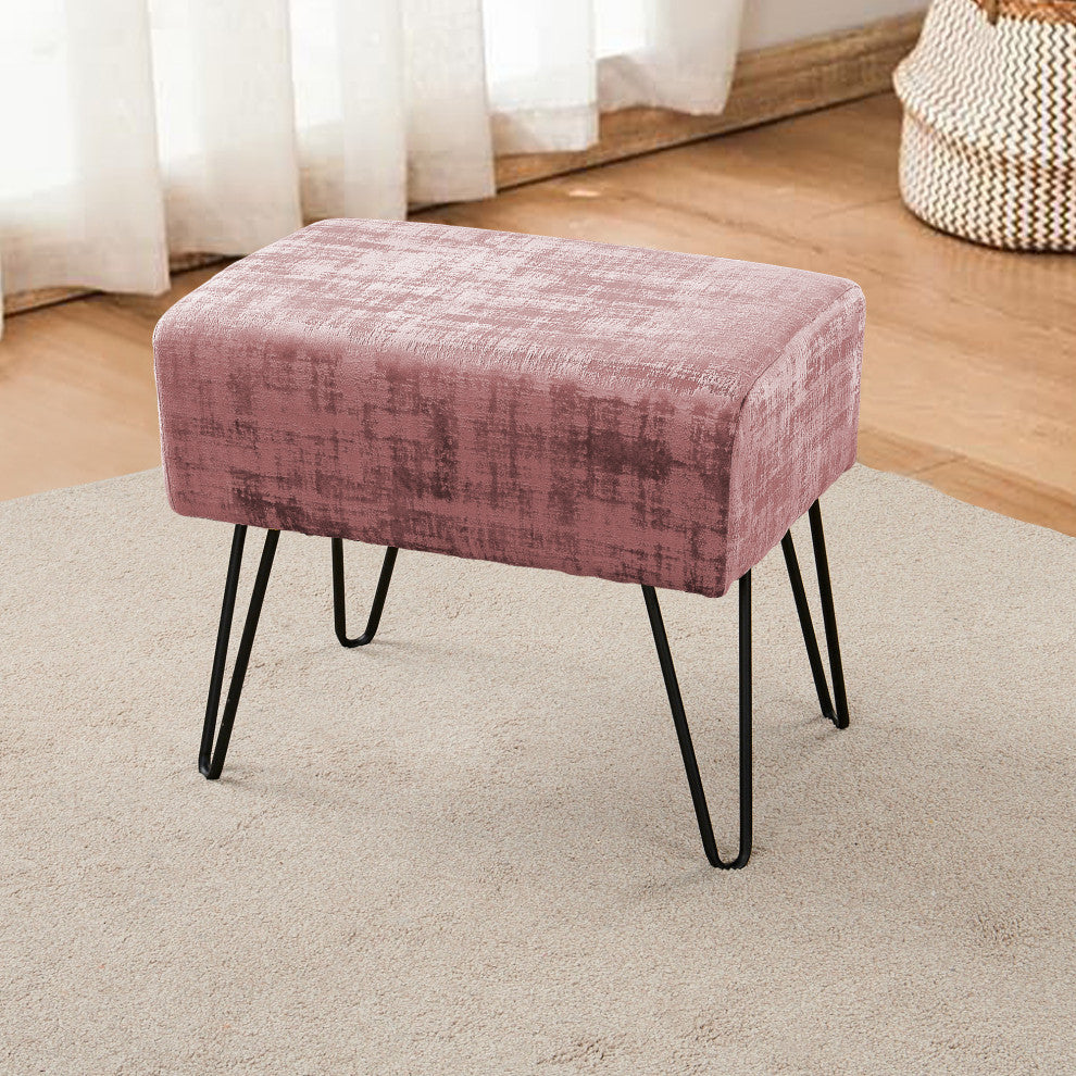 Textured Velvet Ottoman, Withered Rose