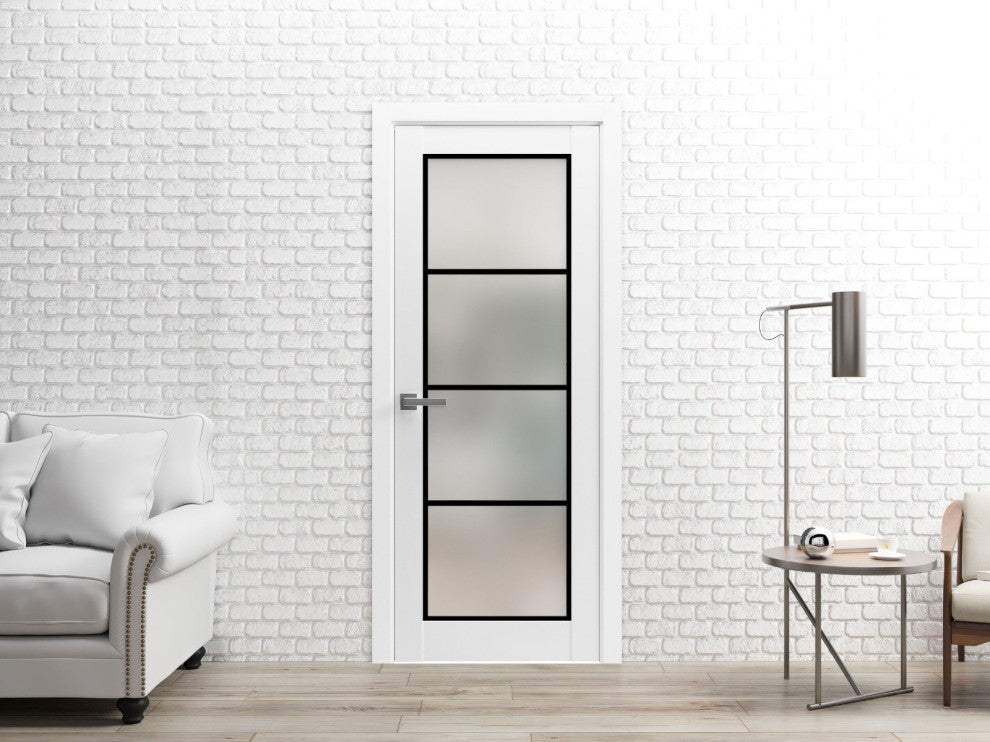 Solid French Door 18 x 84 | Planum 2132 White Silk| Bathroom