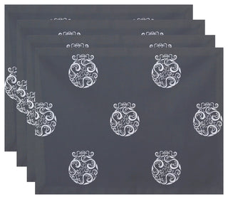 Fancy-Bulb, Holiday Print Placement, Gray, Set of 4