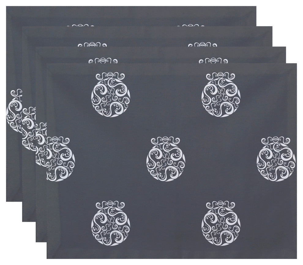 Fancy-Bulb, Holiday Print Placement, Gray, Set of 4