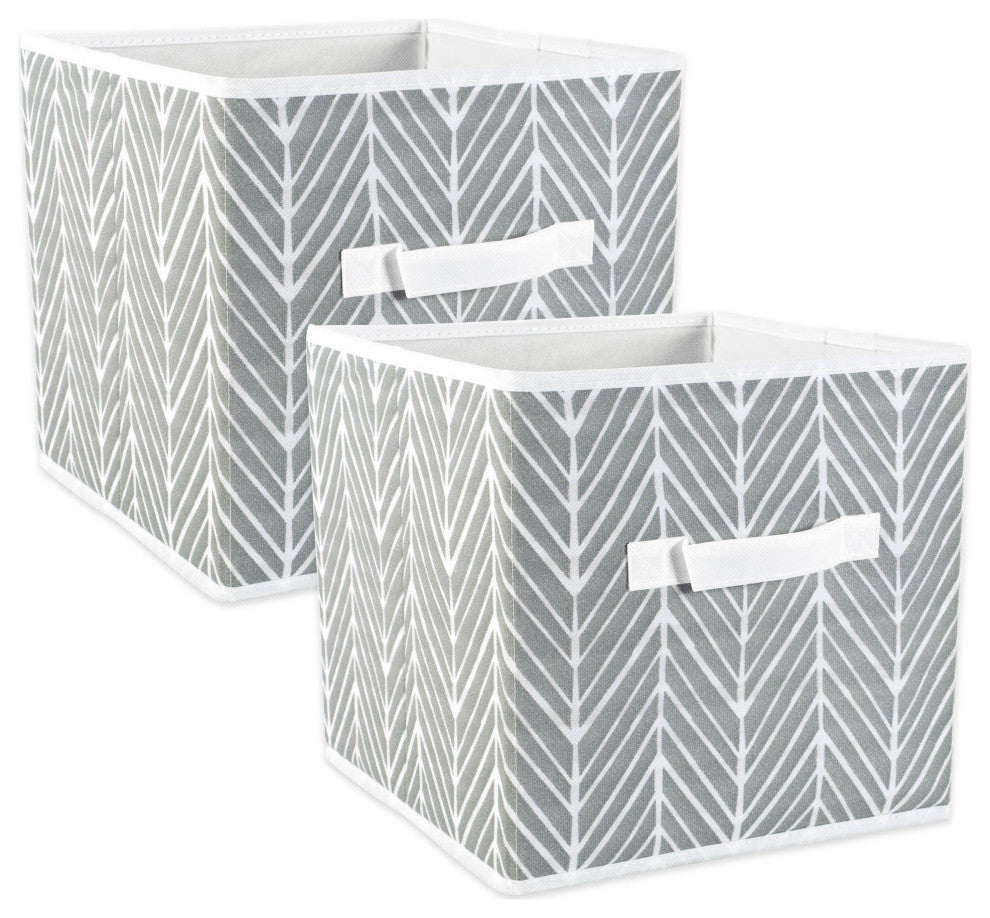 Nonwoven Polyester Cube Herringbone Gray Square 11"x11"x11", Set Of 4