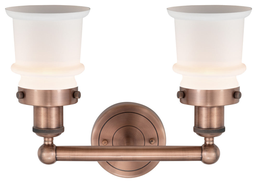 Canton 2-Light 14" Bath Vanity Light, Antique Copper Finish, Matte White Shade